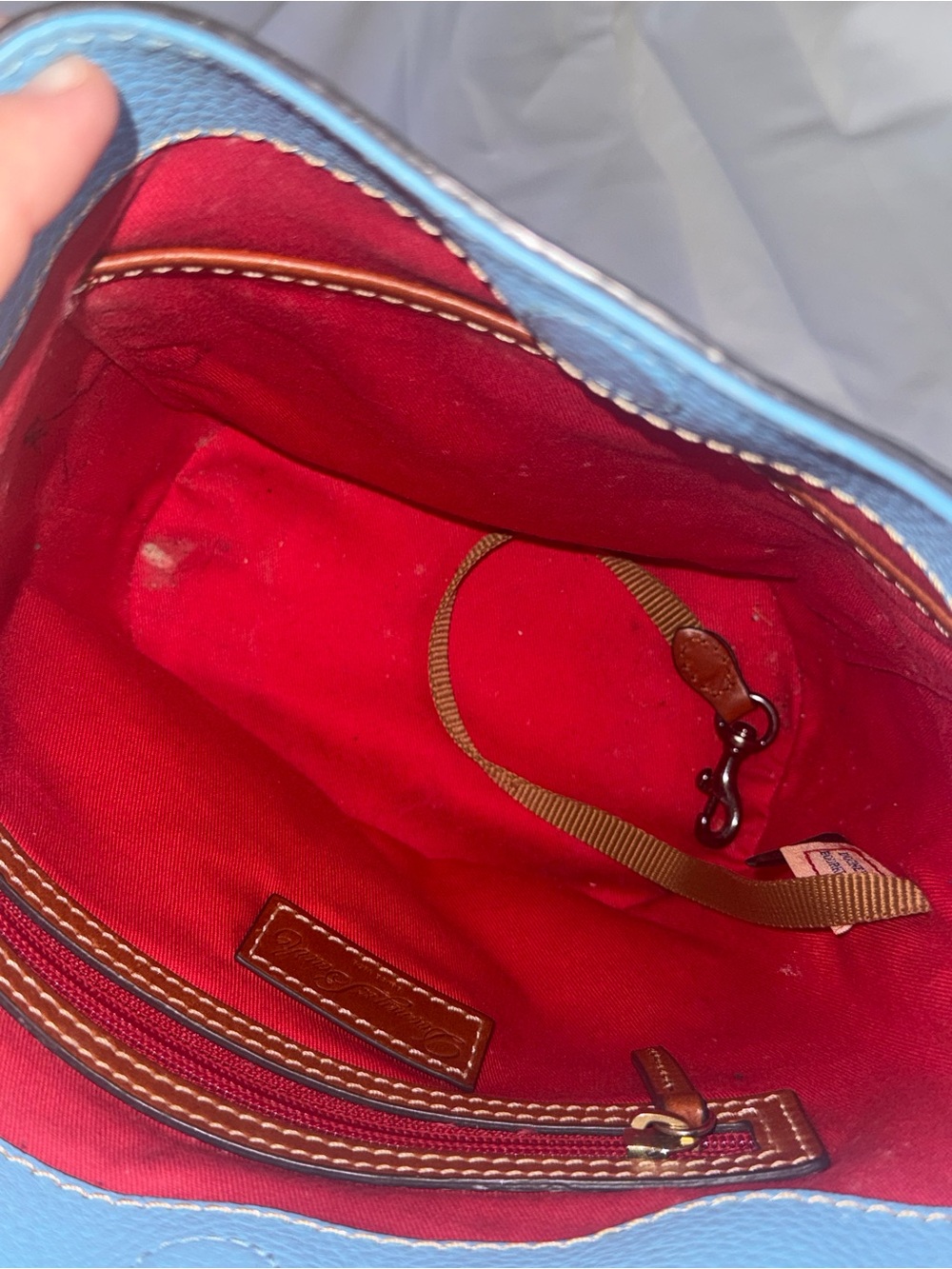 Dooney & Bourke Sky Blue Pebble Leather Crossbody with Brown Strap - Picture 7 of 11